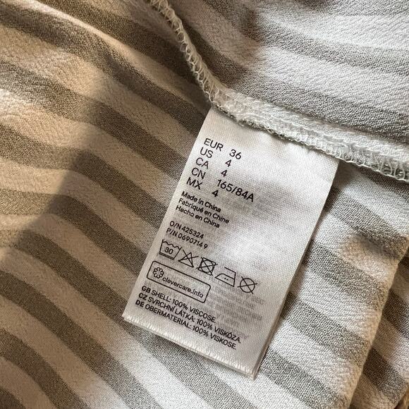 h&m White & Green Vertical Stripe Short Sleeve Drawstring Waist Midi Dress - 4 - Picture 12 of 12